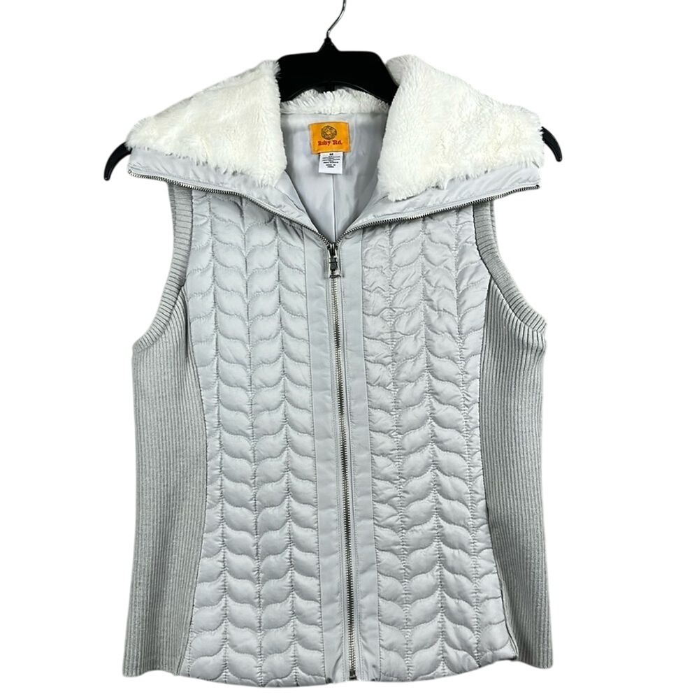 Ruby Rd Quilted Vest Faux Fur‎ Collar Womens Size Medium Gray Sleeveless